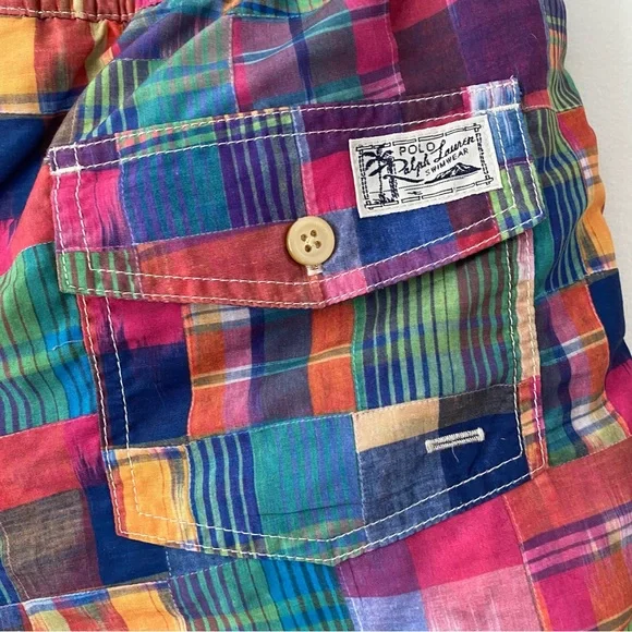 Polo Ralph Lauren Traveler Ikat Patchwork Colorful Plaid Swim Trunks XL 18-20 - Picture 8 of 9